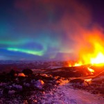 4. Erupting Volcano with Aurora, Iceland