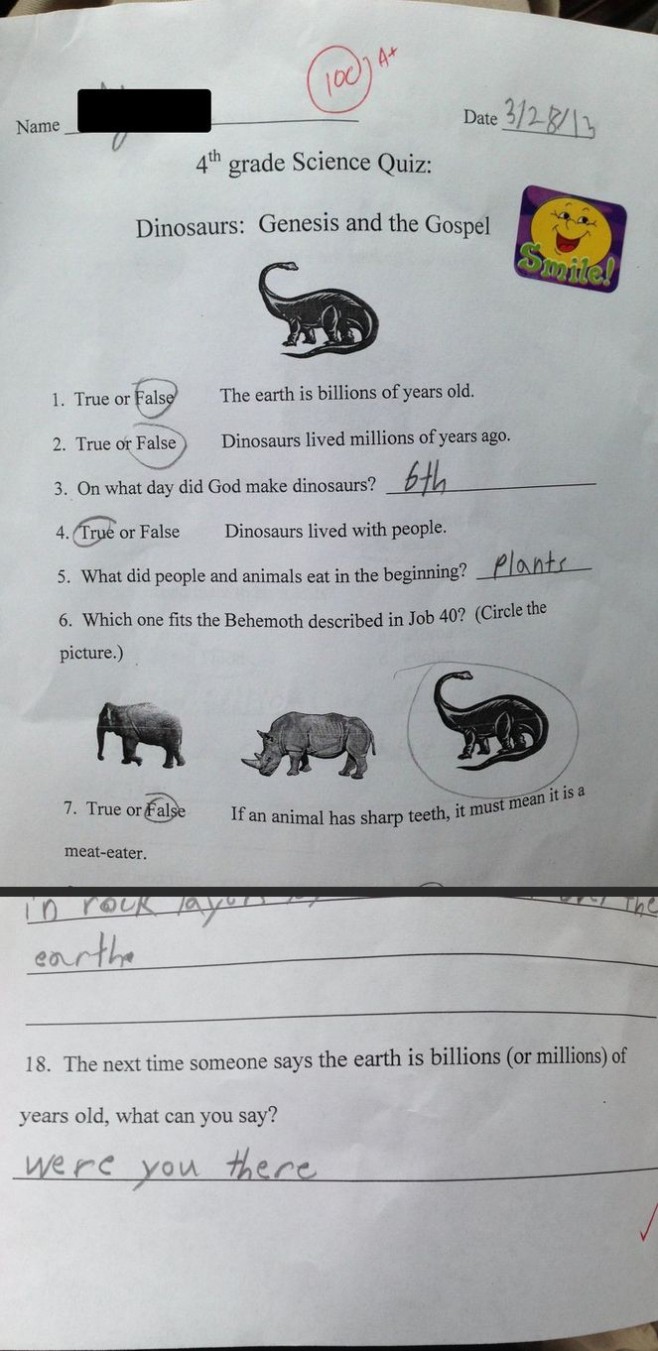 Actual 4th grade science test from a school in South Carolina