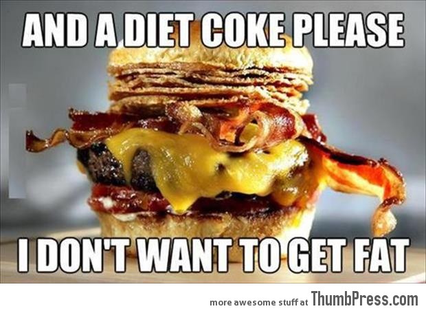 Bacon burger and a diet coke