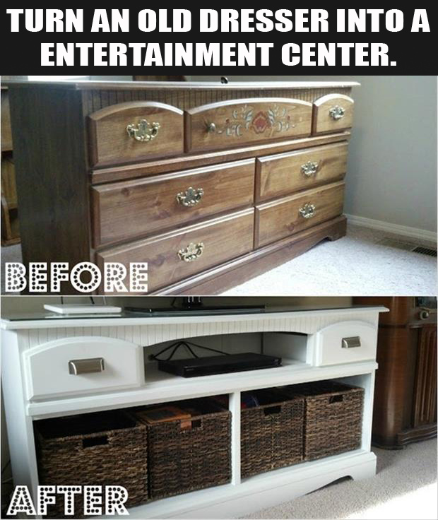 Turn an old dresser into a entertainment center