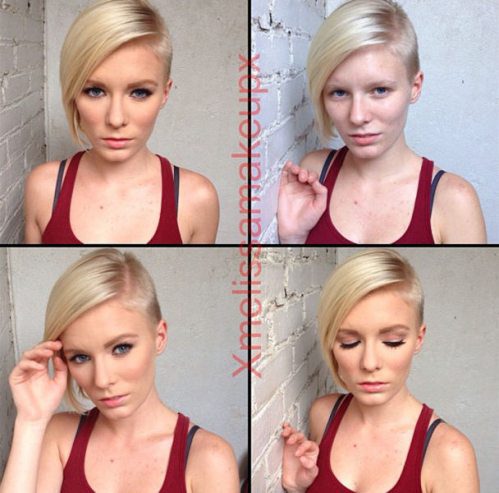 Adult entertainment stars before & after their makeup — Elaina Raye