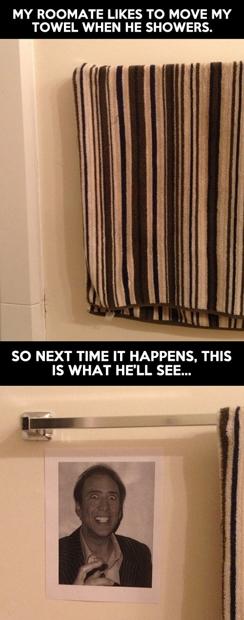 funny-roommate-towel-Nicholas-Cage-prank