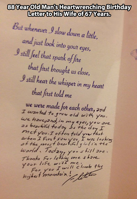 And old man’s heartwrenching letter to his wife…