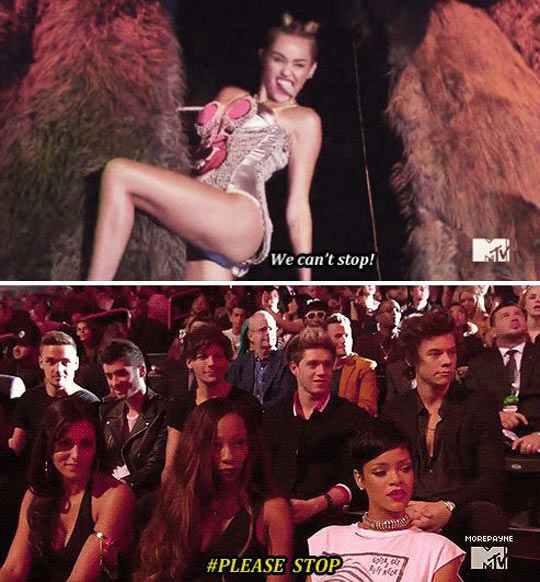 One Direction’s response to Miley’s performance…