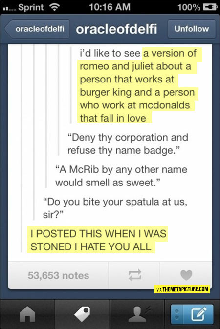 Fast food version of Romeo and Juliet…
