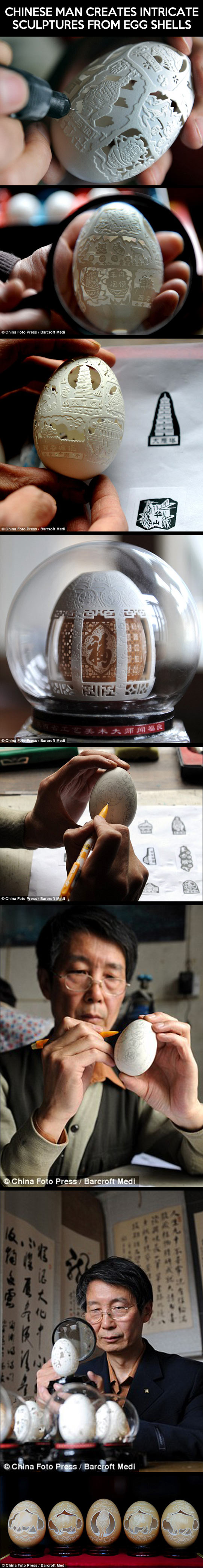 Intricate sculptures from egg shells…