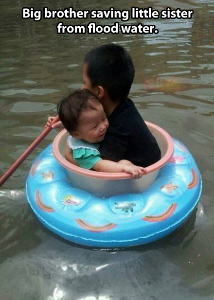 Brother saving his little sister…