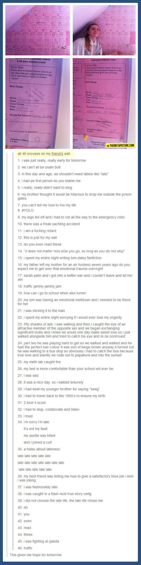 46 excuses for being late…