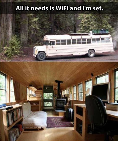 Old bus on the outside, cozy home on the inside…