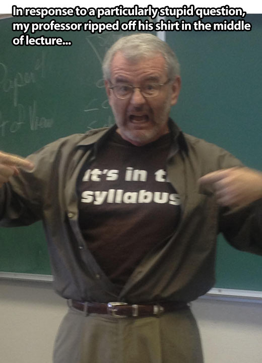 Frustrated professor rips off his shirt in the middle of lecture…