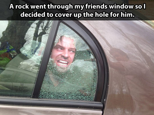The most clever way to cover a window hole…