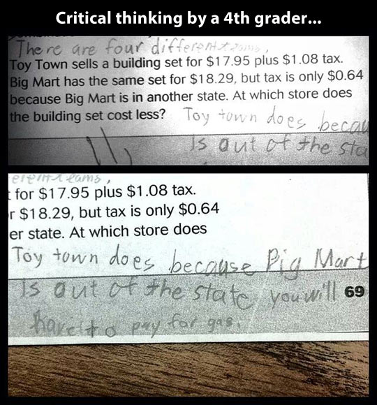Critical thinking by a 4th grader…