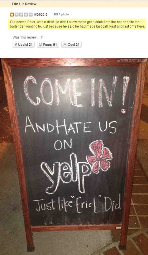 Bar owner has great sense of humor…