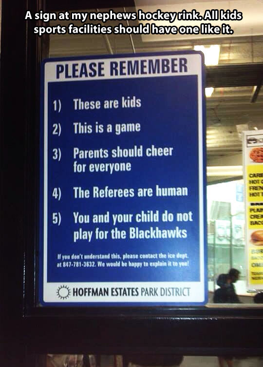 All kids’ sports facilities should have this sign…