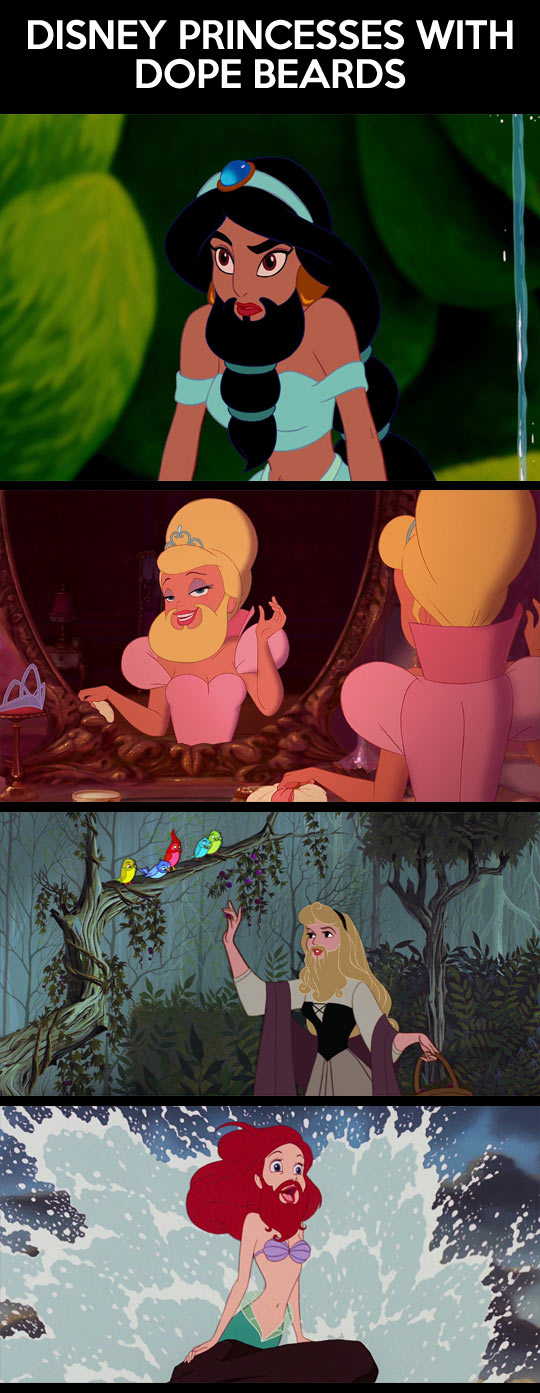 Disney princesses with dope beards...