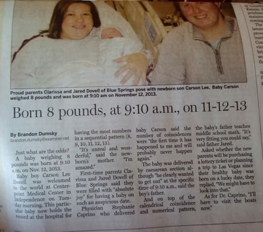 Saw this in the newspaper. A numeric baby…