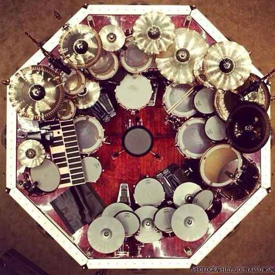 Neil Peart’s drum set from above…