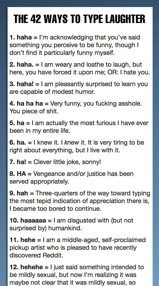 The 42 ways to type laughter...