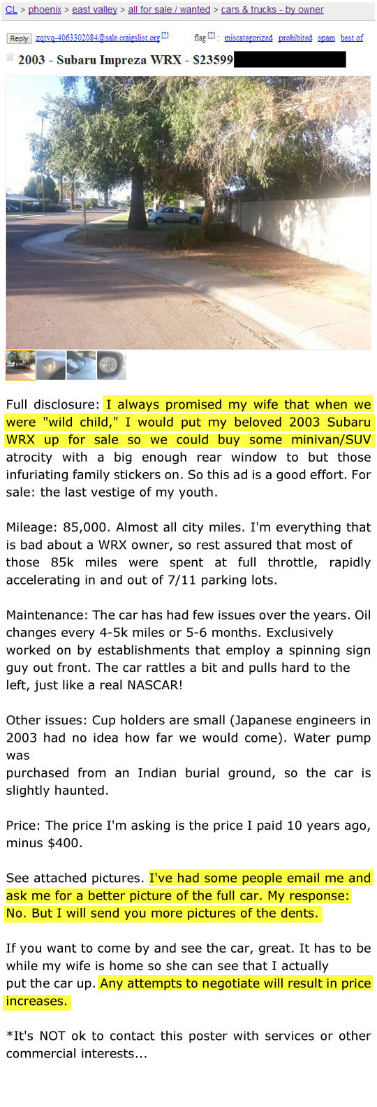 Man doesn’t want to sell his Subaru…