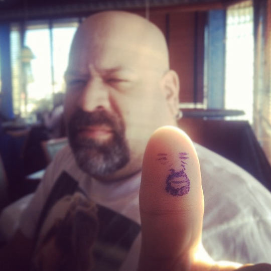 Self portrait on his thumb…