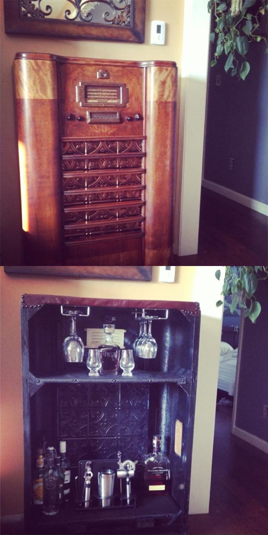 An Antique Radio Turned Into A Bar