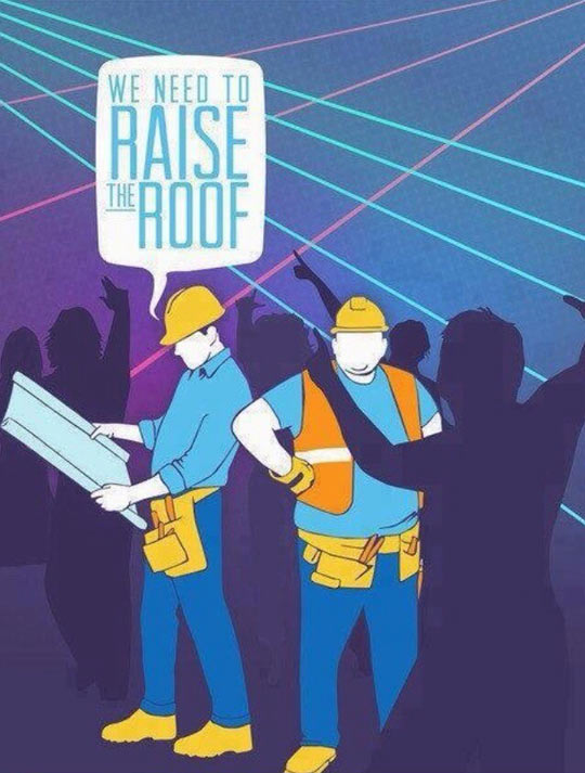 funny-workers-raise-roof-dance-floor