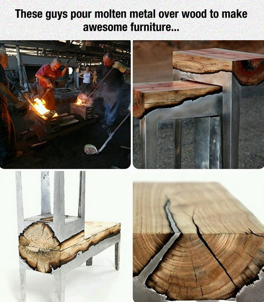 Molten Aluminium And Charred Wood Furniture
