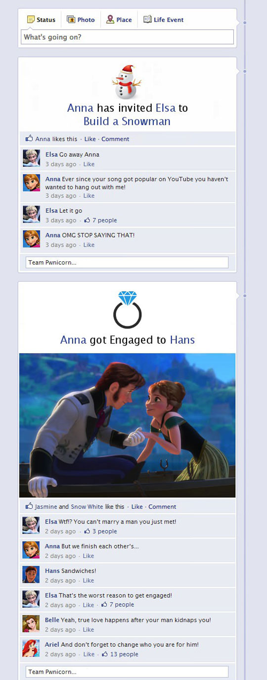 If The Characters From Frozen Had Facebook