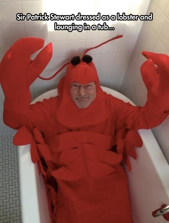 Sir Patrick Stewart In A Lobster Costume