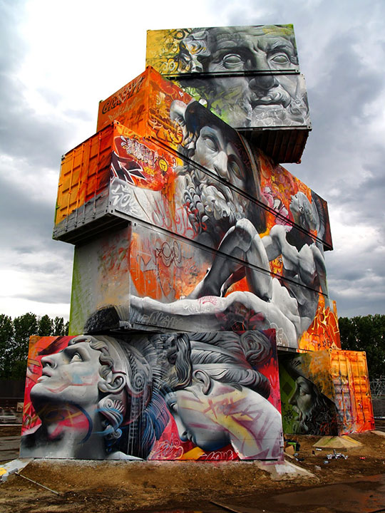 Amazing Graffiti Of Greek Gods On Containers