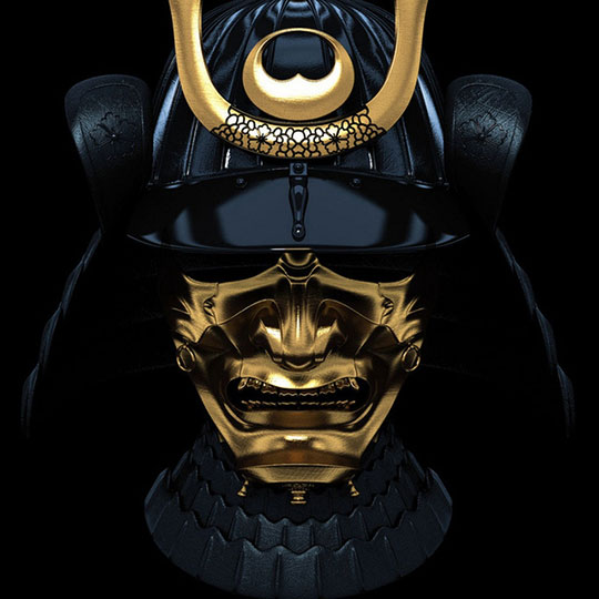 Samurai Mask In Gold And Black