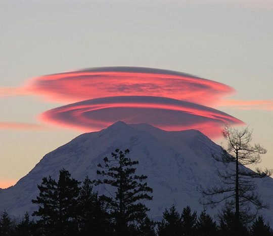 Lenticular Clouds Over Mount Rainer
