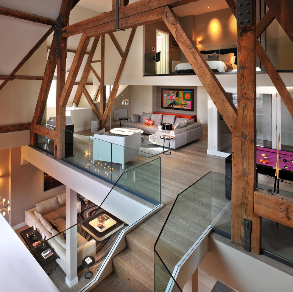cool-penthouse-London-living-room-stairs-bedroom