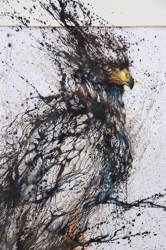Bird Painted With Ink Stains