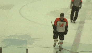 Hockey Player Struggles To Get Off The Ice
