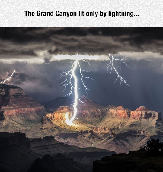 The Grand Canyon Lit Only By Lightning