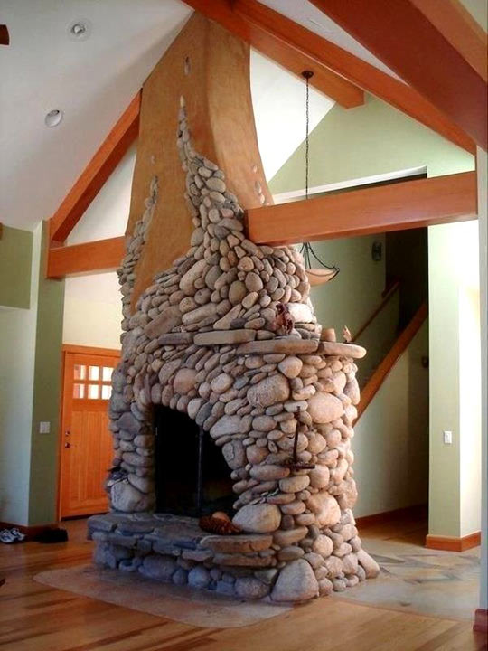 River Rock Fireplace