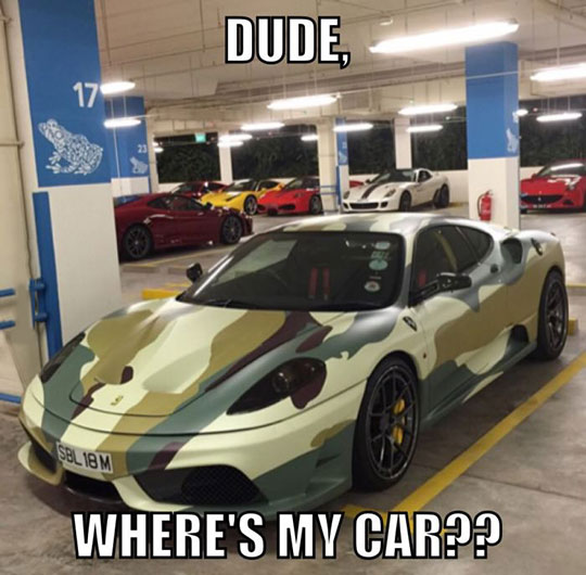funny-car-camouflage-Ferrari-parking-lot