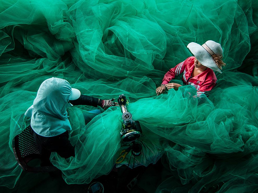 Women Sewing Fishing Net in Vietnam