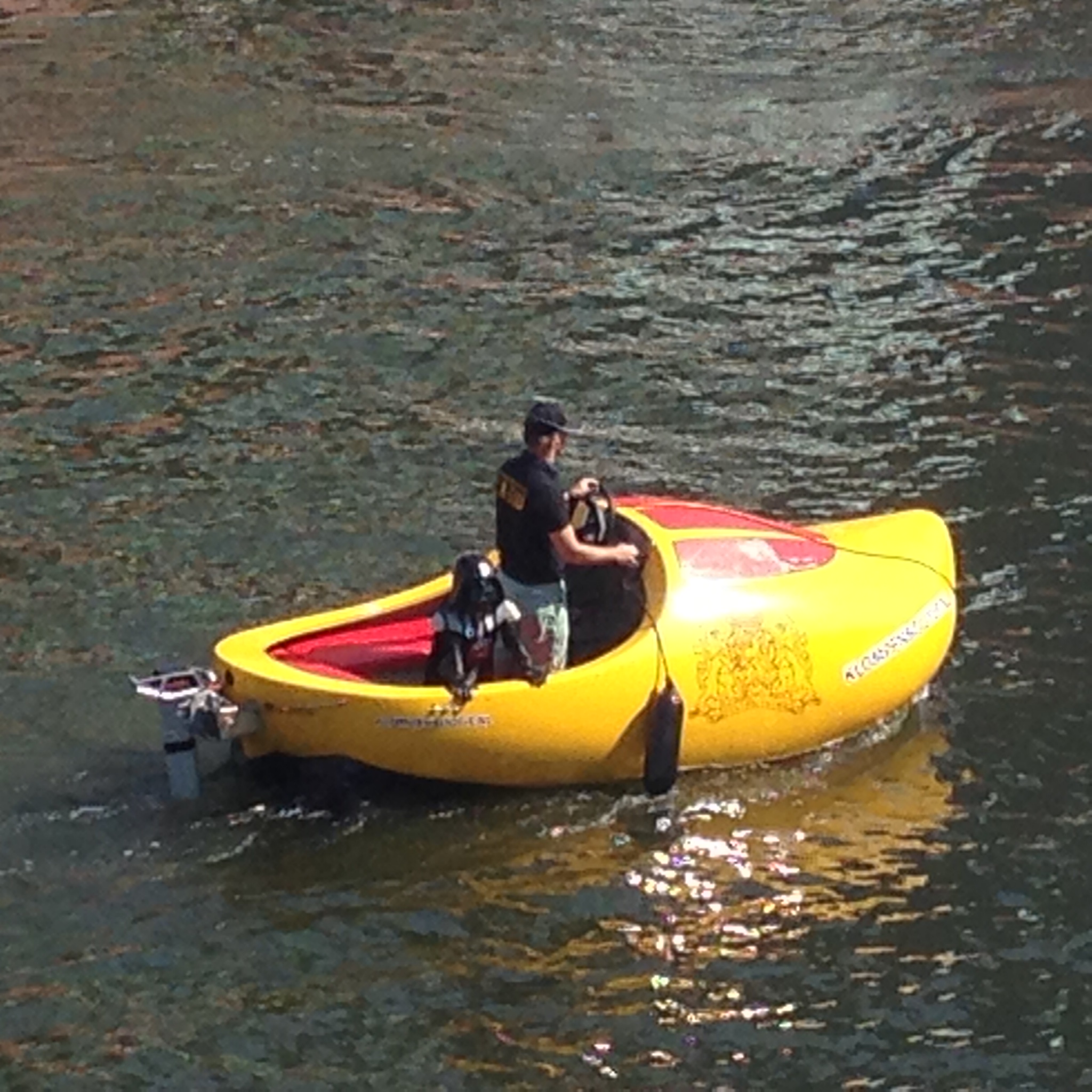 Wooden shoe boat on the river transporting Darth Vader