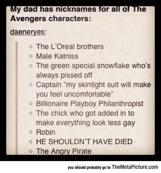 Dad S Nicknames For The Avengers