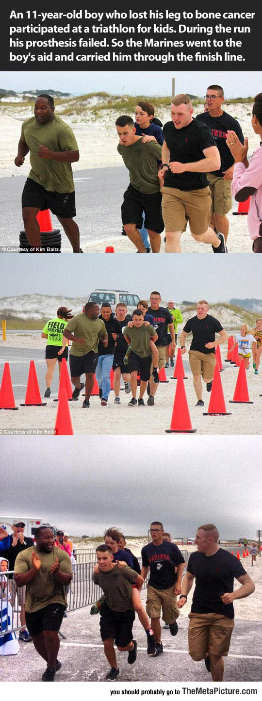 Marines Help A Boy Cross The Finish Line