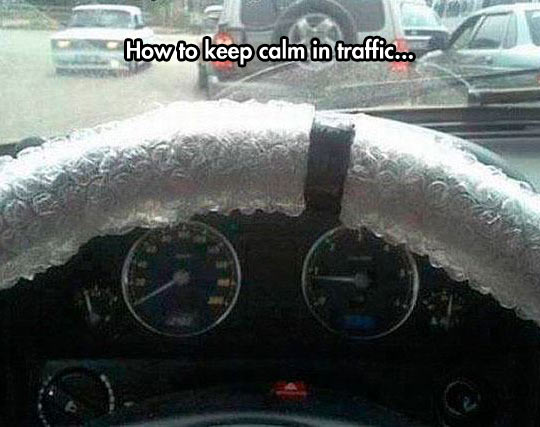 cool-steering-wheel-traffic-bubble-wrap