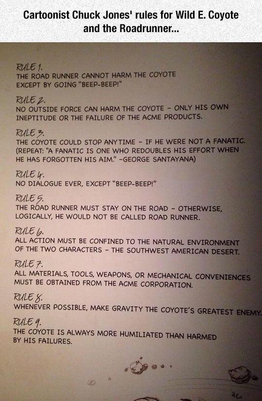 Original Rules For Wile E. Coyote