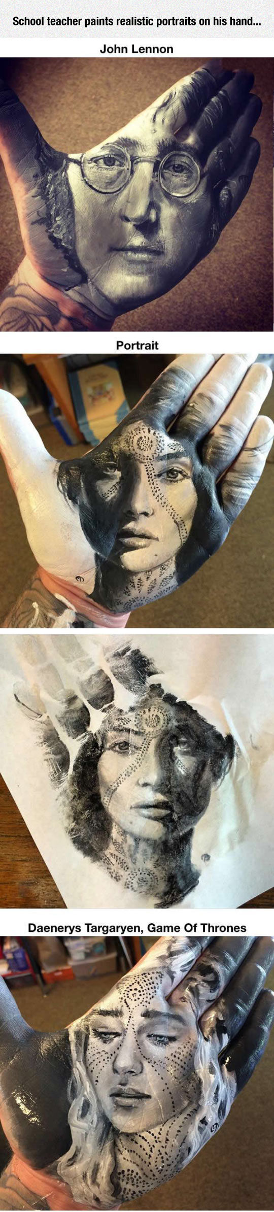Realistic Portraits Painted On Hands