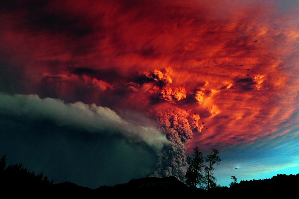 Volcanic ash being hit by the sunset.