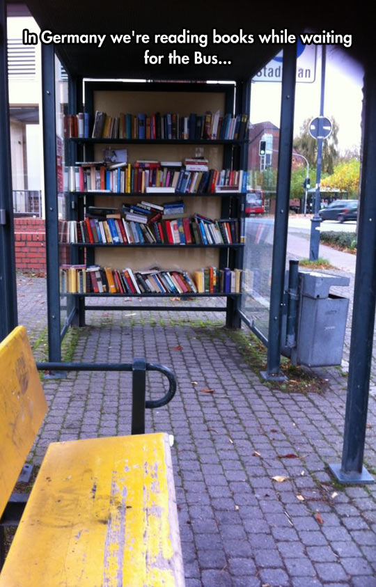 cool-Germany-bus-stop-reading-books