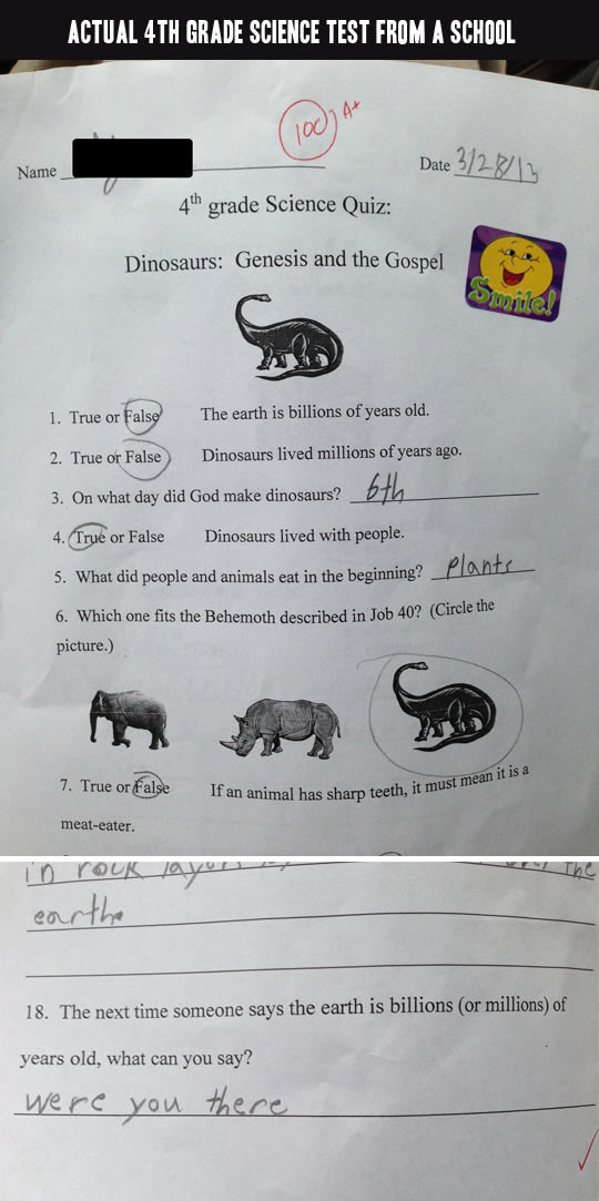 Science Test From A Child, That Grade Though.